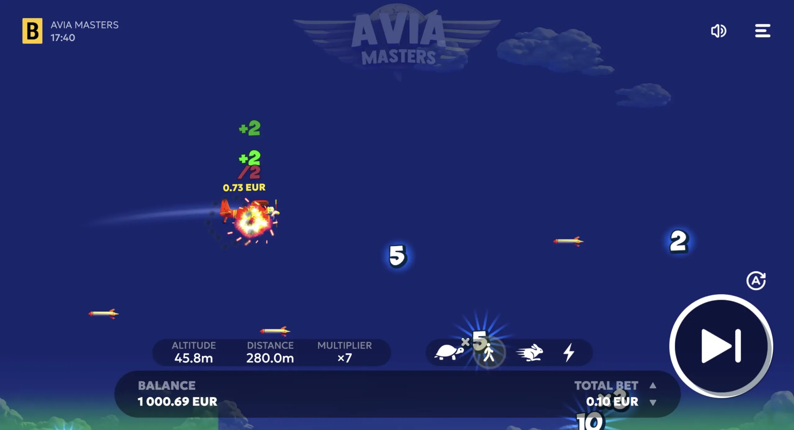 Aviamasters carrier landing board — BGaming screenshot