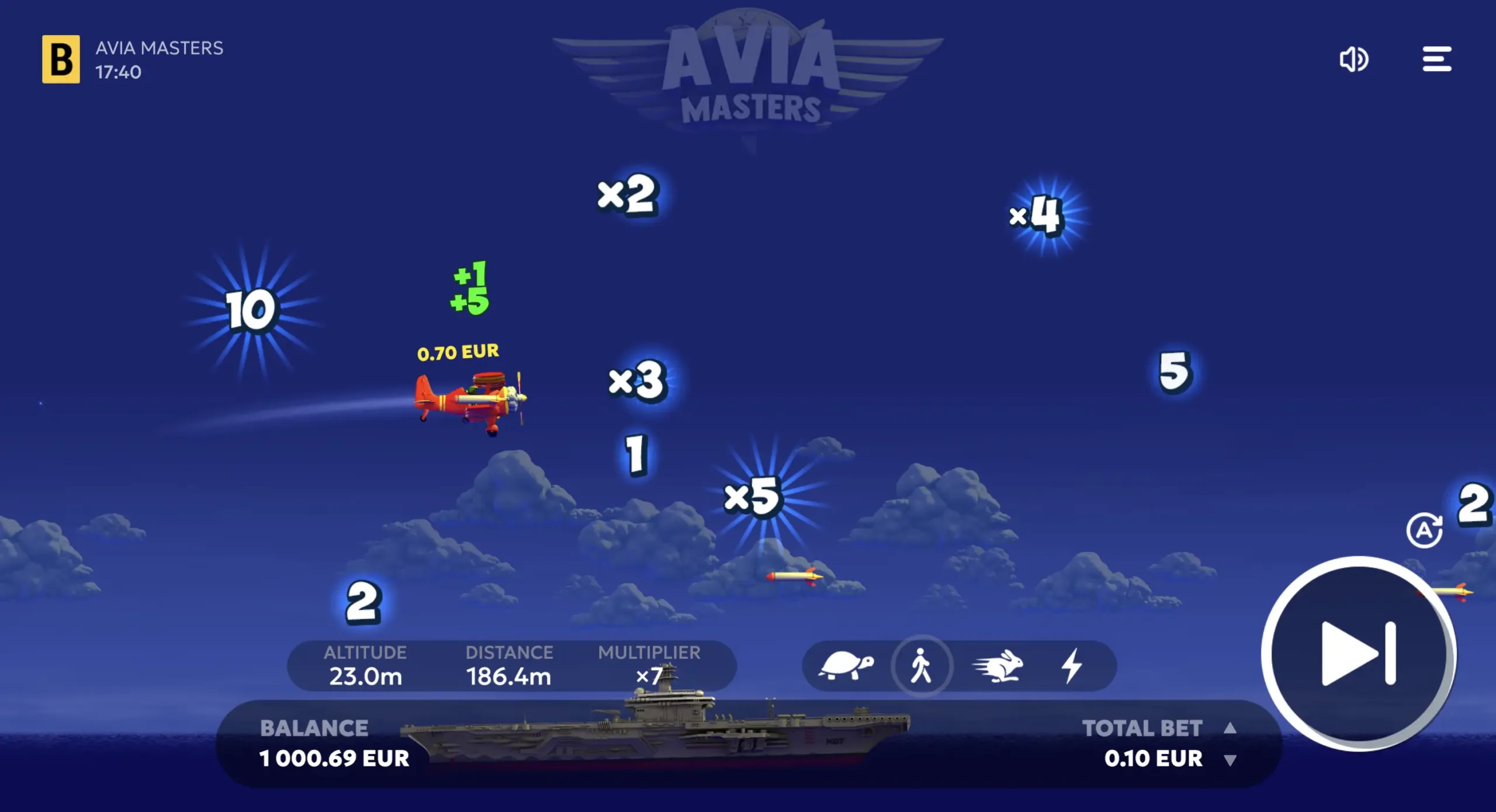Aviamasters in-flight multipliers and rockets — BGaming screenshot