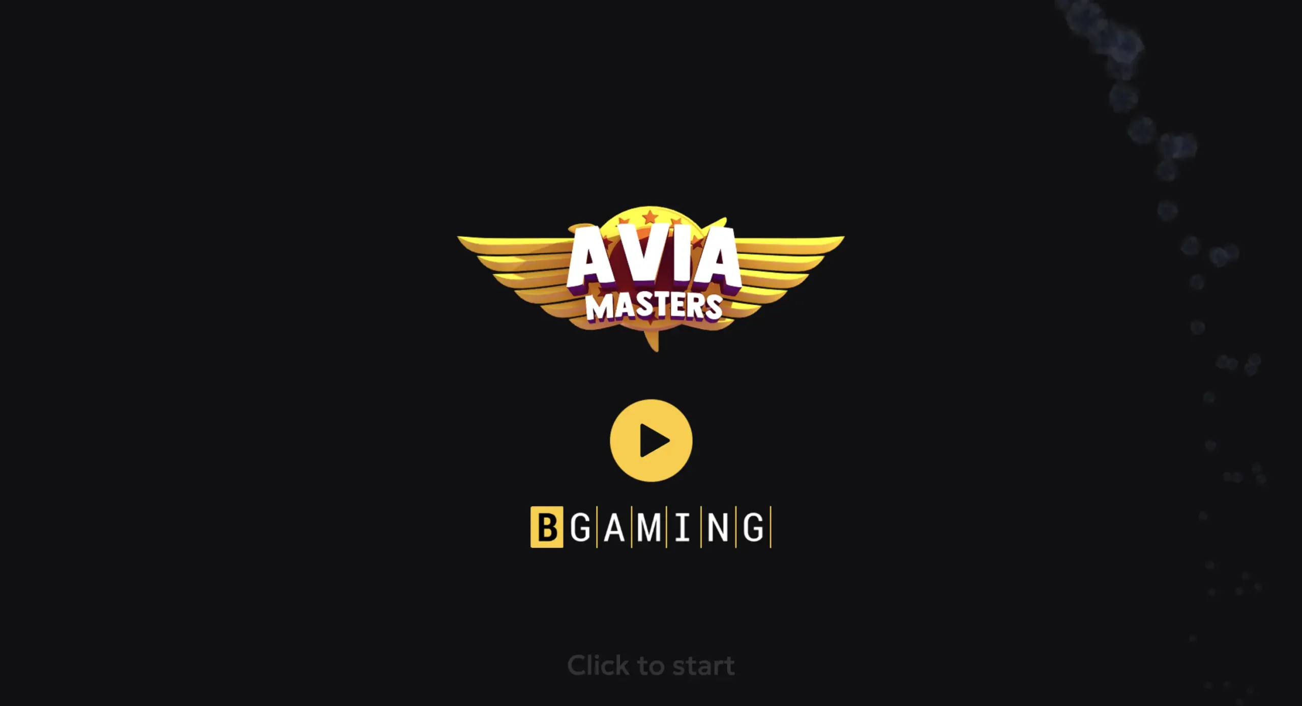 Aviamasters splash screen — Click to start (BGaming)